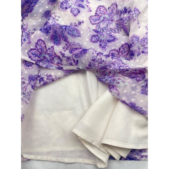 LOFT Women Petite Floral Clip Smocked Puff Sleeve Blouse Large - Picture 6 of 16